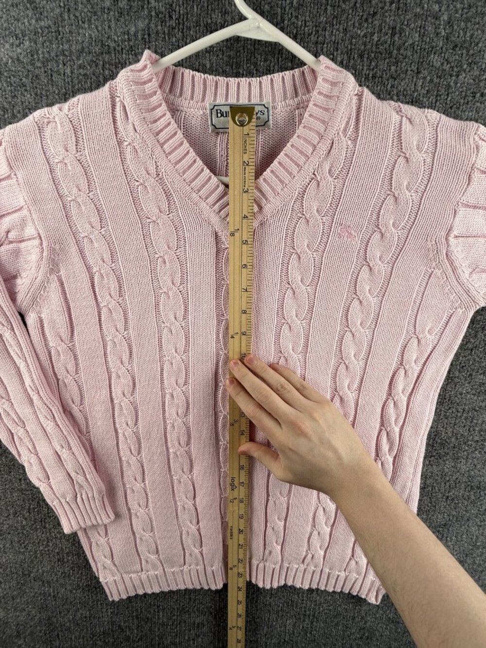 Burberry Cable Knit Pink Medium V-Neck Logo Pullover Sweater Long Sleeve Knit - Picture 5 of 16